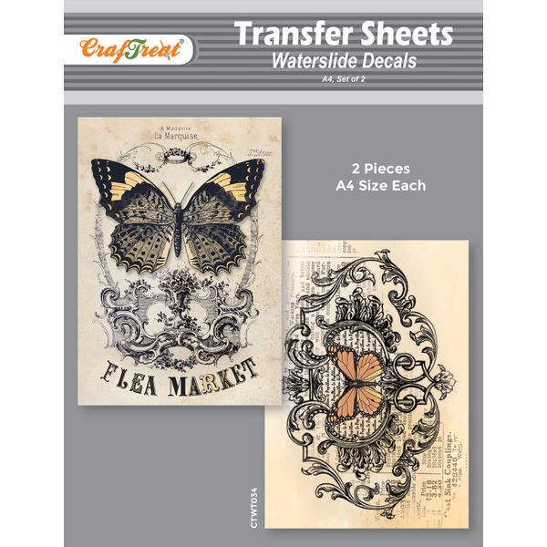 CrafTreat Water Transfer Sheet Vintage Butterfly A4Water Slide Decal