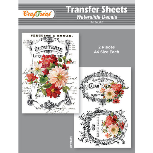 CrafTreat Water Transfer Sheet Vintage Flowers 2 A4Water Slide Decal