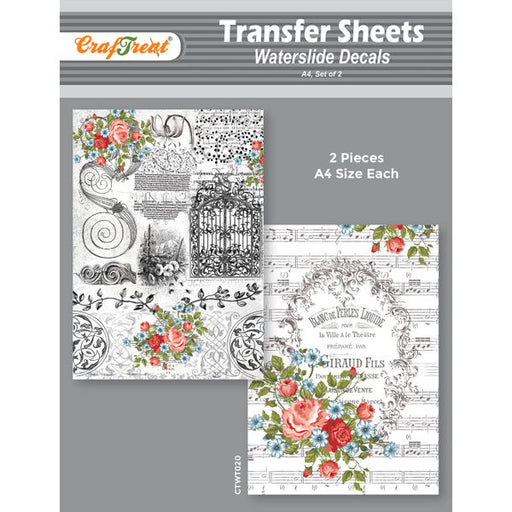 CrafTreat Water Transfer Sheet Vintage French 2 A4Water Slide Decal