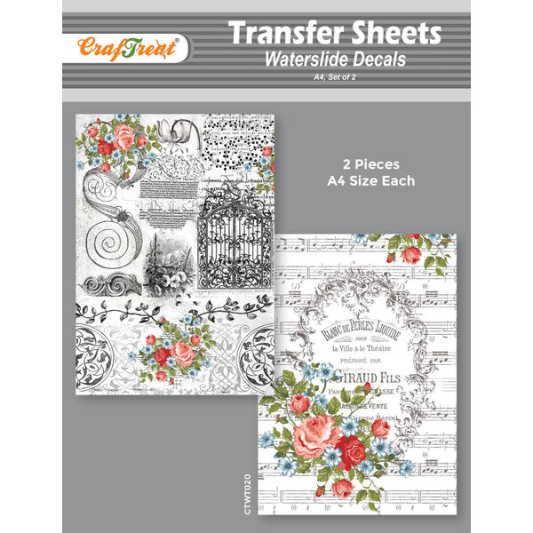 CrafTreat Water Transfer Sheet Vintage French 2 A4Water Slide Decal