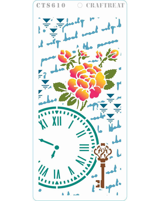 CrafTreat Mesmerising Mum and Couture Fashion and Butterfly Magic and Clock Rose Stencil 4x8 Inches