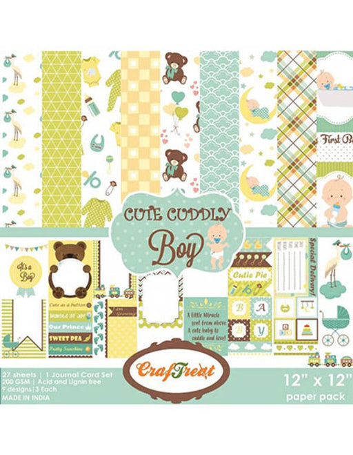 CrafTreat Cute Cuddly Boy 12x12 Inches Pattern Paper Pack for Scrapbooking