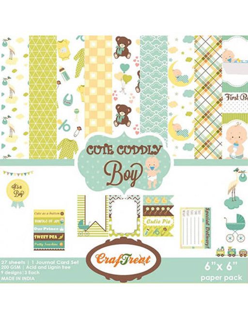 CrafTreat Cute Cuddly Boy Paper Pack Scrapbook 6x6 Inches for Cardmaking