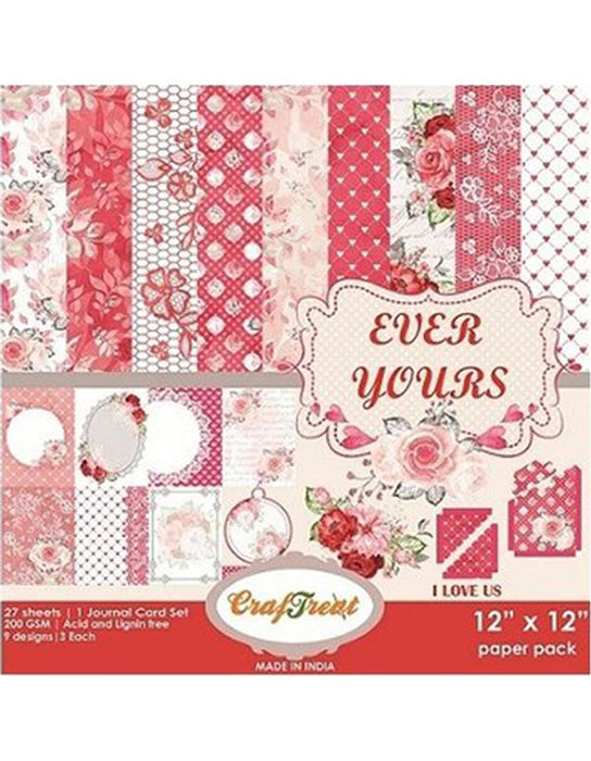 CrafTreat Ever Yours Valentine Scrapbook Paper and Flower Scrapbook Paper 6x6 Inches