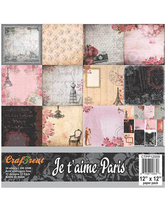 CrafTreat Je taime 12x12 Inches Vintage Background Pattern Paper Pack
