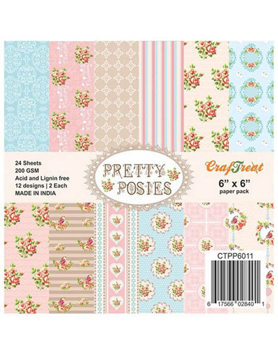 CrafTreat Pretty Posies 6x6 Inches Flower Pattern Paper Pack for DIY Crafts