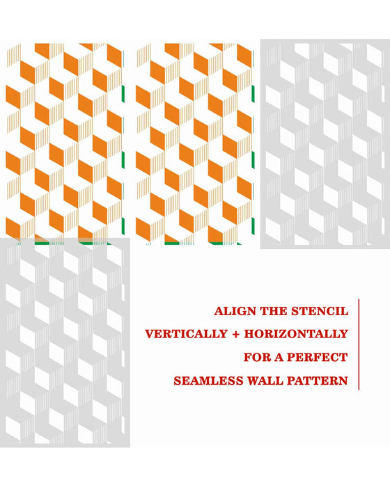 CrafTreat 3D Cubes Pattern Stencil|Large Decorative Square Stencils for Walls|Stencil Geometric, Scandinavian, Geometric Wall Stencils 37x23 Inches