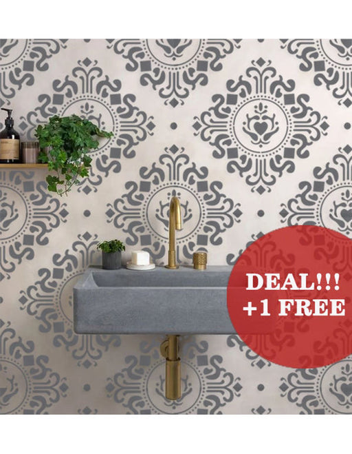 CrafTreat Damask Large Wall Stencil for Painting| Background Flower Damask Stencil for Walls |Scandinavian stencils| Geometric Pattern 23X23 CTWS013/2