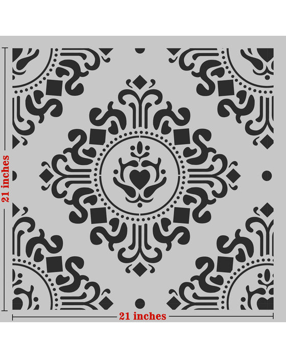 CrafTreat Damask Large Wall Stencil for Painting| Background Flower Damask Stencil for Walls |Scandinavian stencils| Geometric Pattern 23x23 Inches