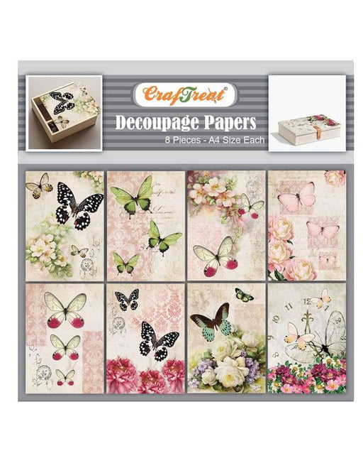 CrafTreat Decoupage Paper - 8Pcs A4 Size (8.3 x 11.7 Inch) Chinoiserie  Designed Stickers, Crafting Supplies for Adults, Vintage Style Floral Paper  for