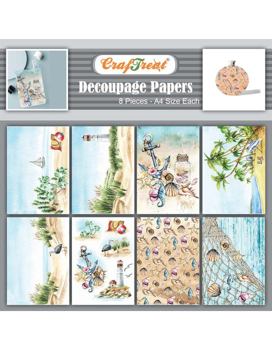 CrafTreat Decoupage Paper Fun in the beach 8Pcs CTDP094 Scrapbooking Crafts DIY Paper Crafts