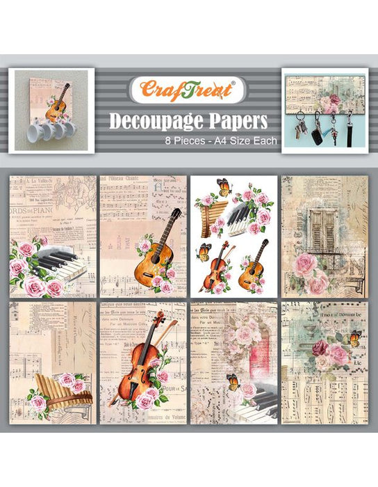 CrafTreat Decoupage Paper Music speaks 8Pcs CTDP093 Scrapbooking Crafts DIY Paper Crafts