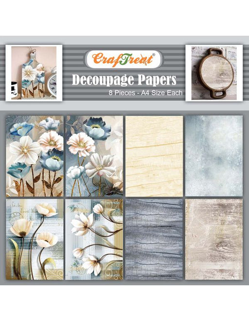 CrafTreat Decoupage Paper Painted flowers 8Pcs CTDP091 Scrapbooking Crafts DIY Paper Crafts