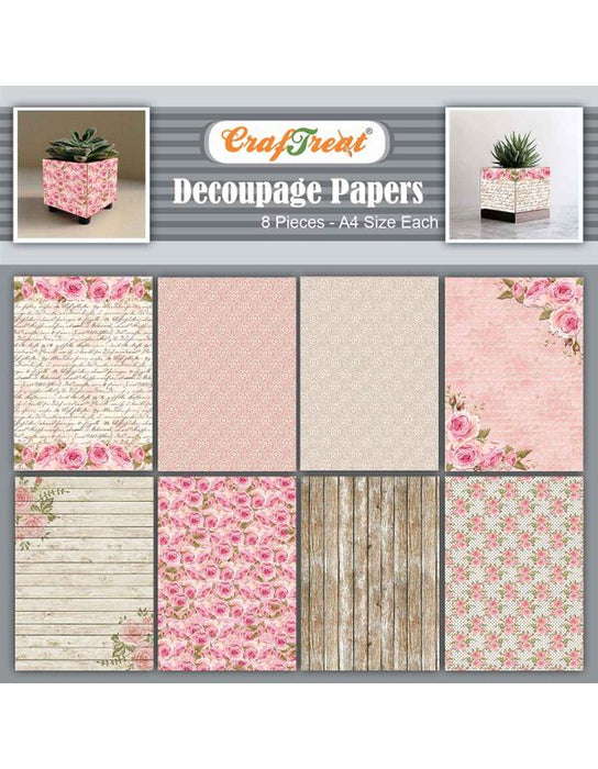 CrafTreat Decoupage Paper Pink Blooms 8Pcs CTDP095 Scrapbooking Crafts DIY Paper Crafts