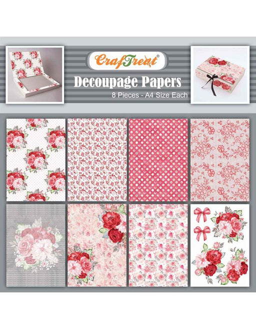 CrafTreat Decoupage Paper Red Blooms 8Pcs CTDP096 Scrapbooking Crafts DIY Paper Crafts