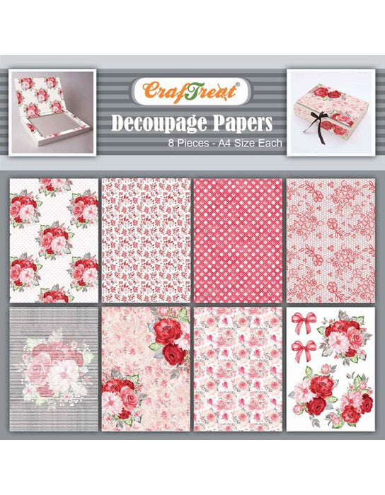 CrafTreat Decoupage Paper Red Blooms 8Pcs CTDP096