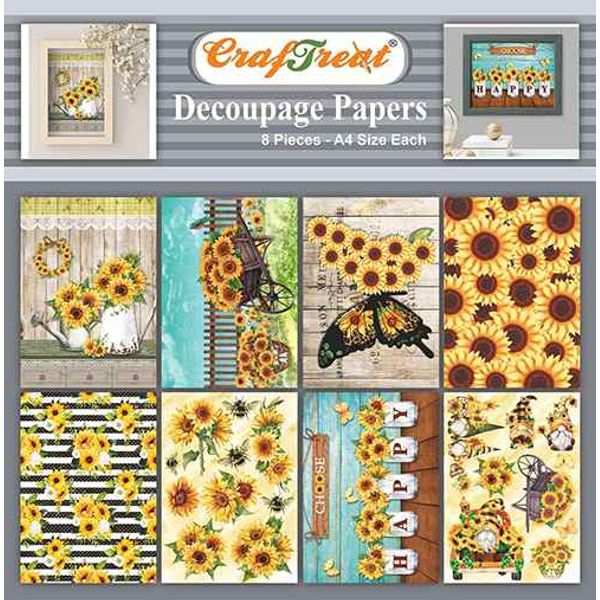 Buy Decoupage Paper Sunflowers decoupage Art A4 (8Pcs) Online | CrafTreat — Craftreat buy-decoupage-paper-sunflowers-decoupage-art-a4-8pcs-online-craftreat-craftreat