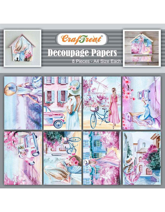 CrafTreat Decoupage Paper Women with Blooms 8Pcs CTDP102