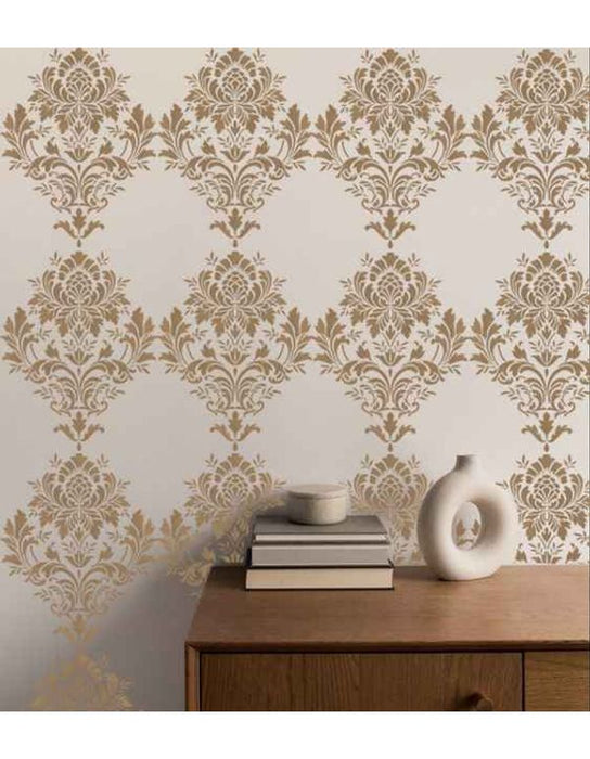 CrafTreat Large Damask Stencil for Wall Paintings | Geometric Brocade Pattern Stencil For Walls | Background Pattern Wall Stencils CTWS039