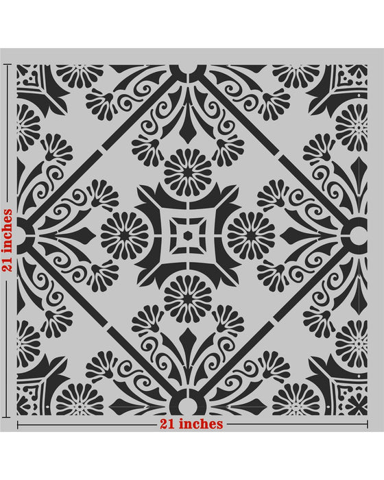 CrafTreat large flower tile and Scandinavian stencil for tiles floors stencil 