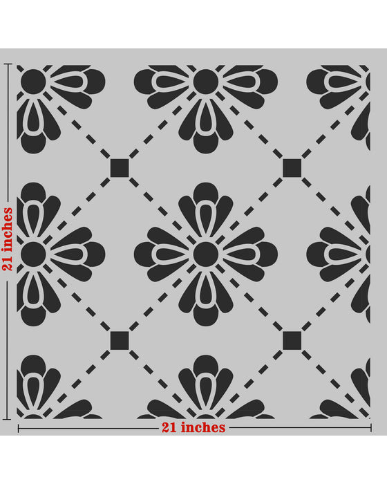 CrafTreat Large Flower Tile Stencil for Tiles, Floors, and Walls | Geometric Pattern stencils | Scandinavian Stencil for Paintings 23x23 Inches