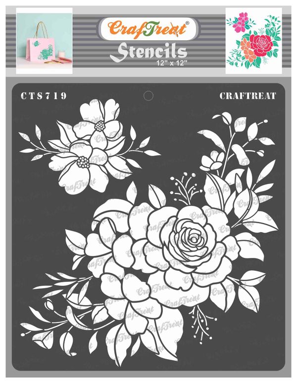 FINGERINSPIRE Floral Stencil 12x12 Square Rose Flower Stencil Reusable  DIY Art and Craft Stencil for Painting on Wood (White)