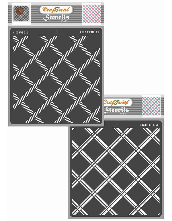 CrafTreat Layered Stencils for Painting on Wood - 2 Step - Plaid Combo - 6x6 Inches - Plaid Stencil for Wood - Line Stencil - Stripe Stencils Plaid